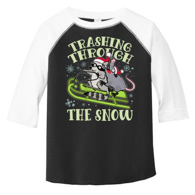 Funny Trashing Through The Snow Sleding Raccoon And Opossum Toddler Fine Jersey T-Shirt