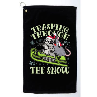 Funny Trashing Through The Snow Sleding Raccoon And Opossum Platinum Collection Golf Towel