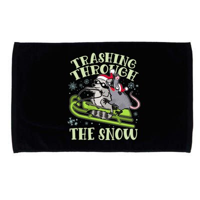 Funny Trashing Through The Snow Sleding Raccoon And Opossum Microfiber Hand Towel