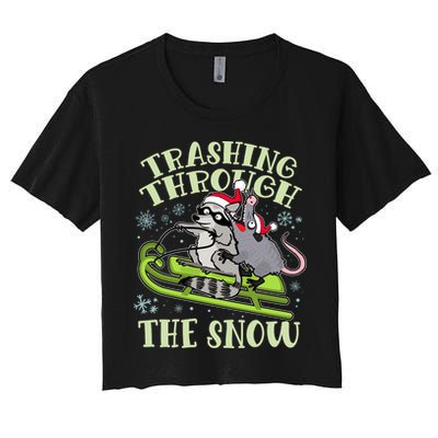 Funny Trashing Through The Snow Sleding Raccoon And Opossum Crop Top