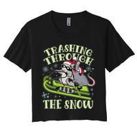 Funny Trashing Through The Snow Sleding Raccoon And Opossum Crop Top