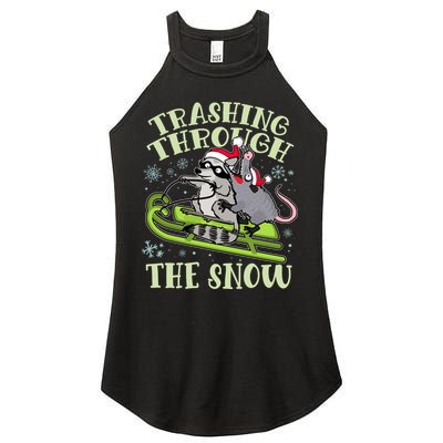 Funny Trashing Through The Snow Sleding Raccoon And Opossum Women's Perfect Tri Rocker Tank