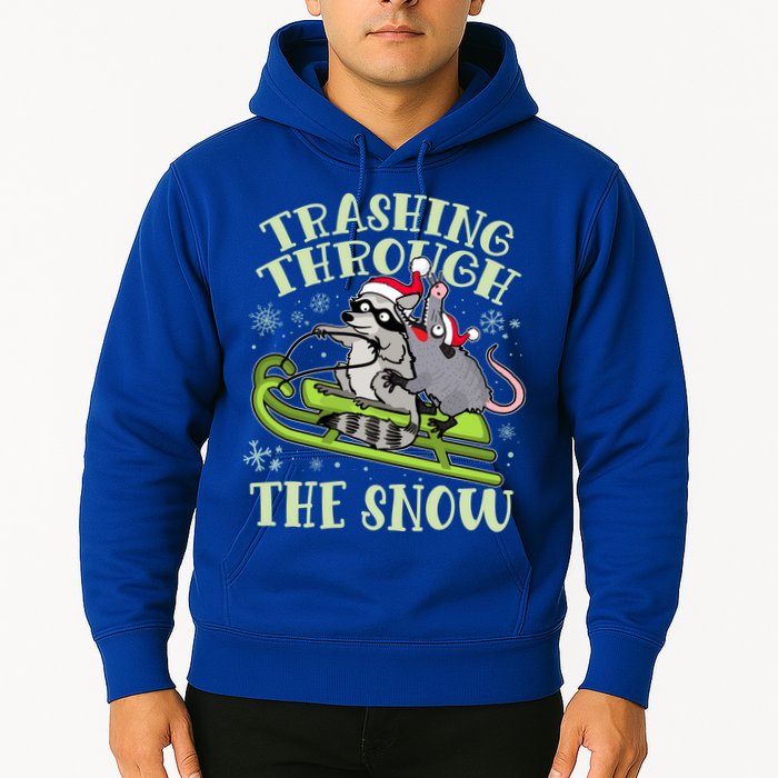 Funny Trashing Through The Snow Sleding Raccoon And Opossum Hoodie