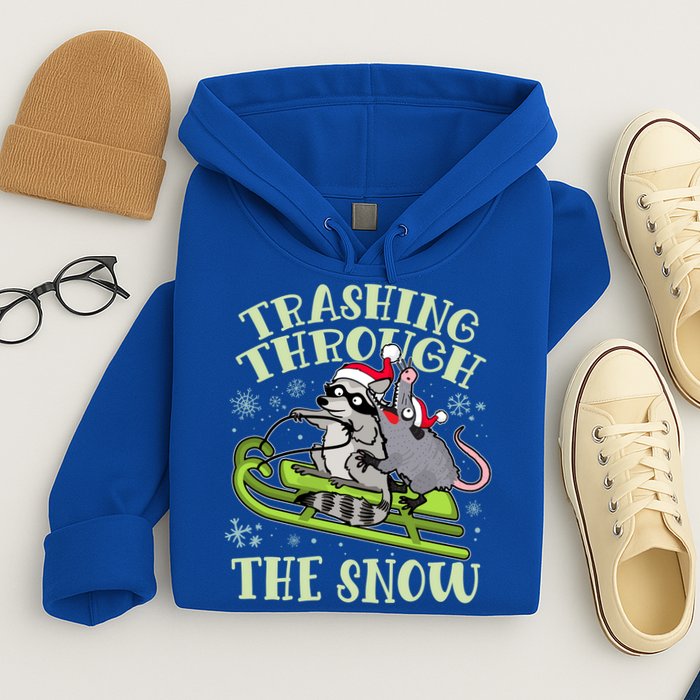 Funny Trashing Through The Snow Sleding Raccoon And Opossum Hoodie
