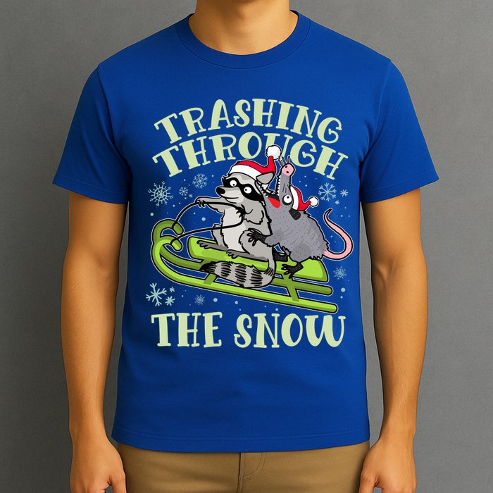Funny Trashing Through The Snow Sleding Raccoon And Opossum T-Shirt