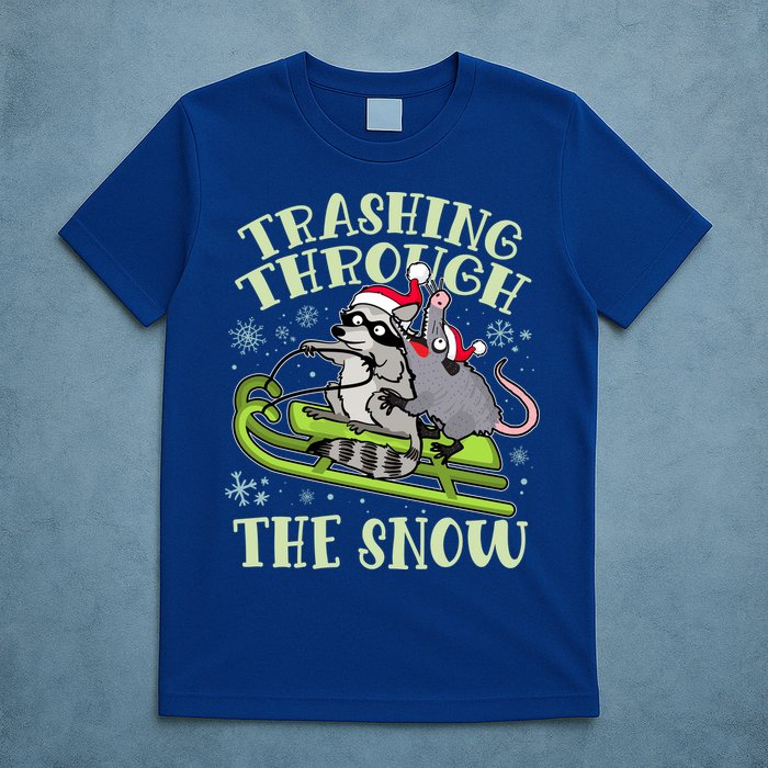Funny Trashing Through The Snow Sleding Raccoon And Opossum T-Shirt