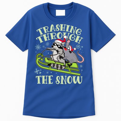 Funny Trashing Through The Snow Sleding Raccoon And Opossum Tall T-Shirt