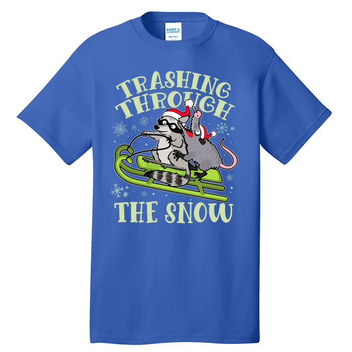 Funny Trashing Through The Snow Sleding Raccoon And Opossum Tall T-Shirt