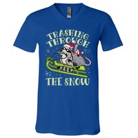 Funny Trashing Through The Snow Sleding Raccoon And Opossum V-Neck T-Shirt