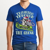 Funny Trashing Through The Snow Sleding Raccoon And Opossum V-Neck T-Shirt