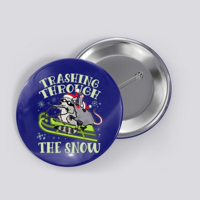 Funny Trashing Through The Snow Sleding Raccoon And Opossum Button