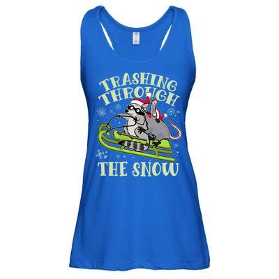 Funny Trashing Through The Snow Sleding Raccoon And Opossum Ladies Essential Flowy Tank