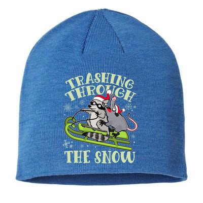 Funny Trashing Through The Snow Sleding Raccoon And Opossum Sustainable Beanie