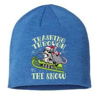 Funny Trashing Through The Snow Sleding Raccoon And Opossum Sustainable Beanie