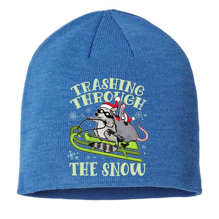 Funny Trashing Through The Snow Sleding Raccoon And Opossum Sustainable Beanie