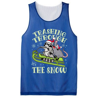 Funny Trashing Through The Snow Sleding Raccoon And Opossum Mesh Reversible Basketball Jersey Tank