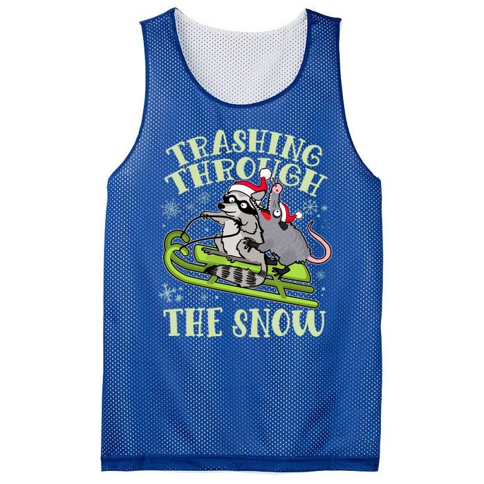 Funny Trashing Through The Snow Sleding Raccoon And Opossum Mesh Reversible Basketball Jersey Tank