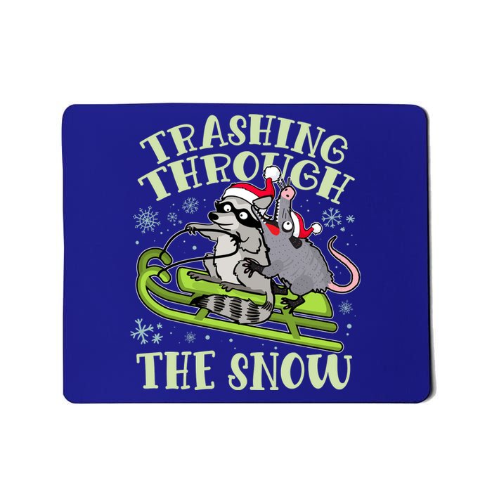 Funny Trashing Through The Snow Sleding Raccoon And Opossum Mousepad