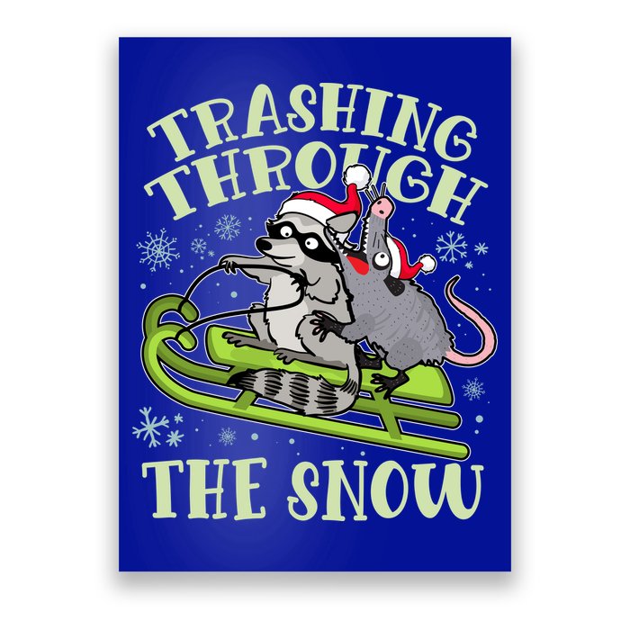 Funny Trashing Through The Snow Sleding Raccoon And Opossum Poster