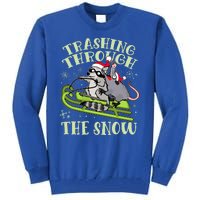 Funny Trashing Through The Snow Sleding Raccoon And Opossum Tall Sweatshirt