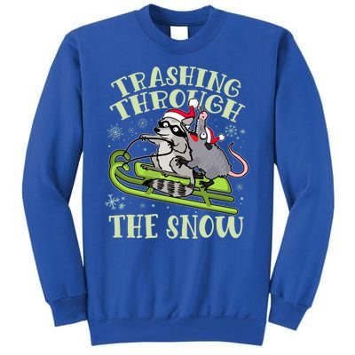 Funny Trashing Through The Snow Sleding Raccoon And Opossum Tall Sweatshirt