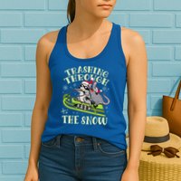 Funny Trashing Through The Snow Sleding Raccoon And Opossum Womens Tank Top