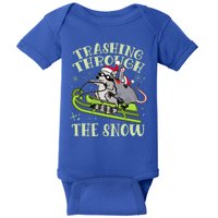 Funny Trashing Through The Snow Sleding Raccoon And Opossum Baby Bodysuit