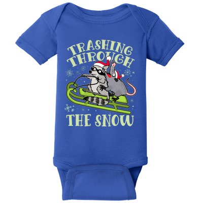 Funny Trashing Through The Snow Sleding Raccoon And Opossum Baby Bodysuit