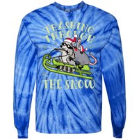 Funny Trashing Through The Snow Sleding Raccoon And Opossum Tie-Dye Long Sleeve Shirt