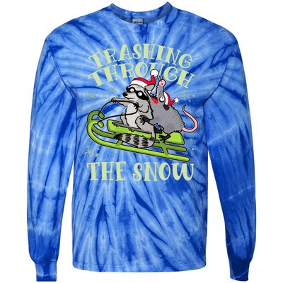 Funny Trashing Through The Snow Sleding Raccoon And Opossum Tie-Dye Long Sleeve Shirt