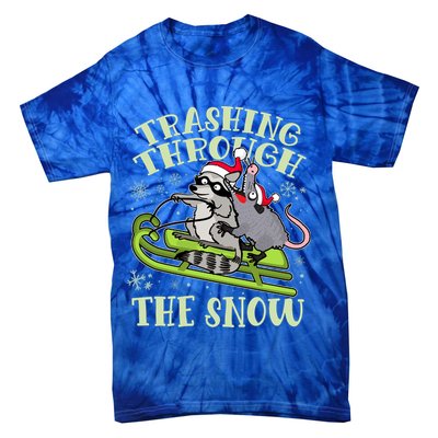 Funny Trashing Through The Snow Sleding Raccoon And Opossum Tie-Dye T-Shirt
