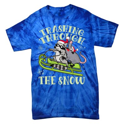 Funny Trashing Through The Snow Sleding Raccoon And Opossum Tie-Dye T-Shirt