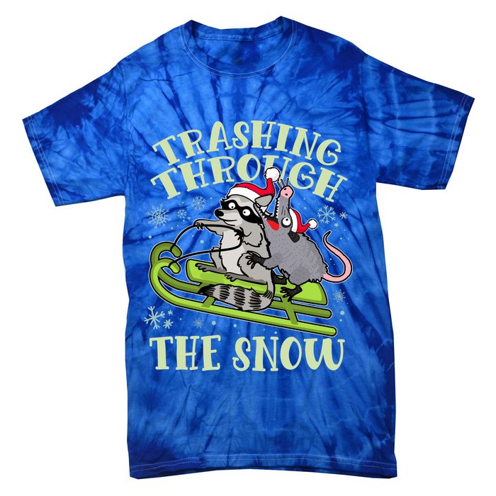 Funny Trashing Through The Snow Sleding Raccoon And Opossum Tie-Dye T-Shirt
