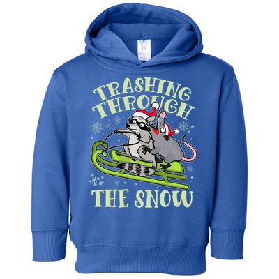 Funny Trashing Through The Snow Sleding Raccoon And Opossum Toddler Hoodie
