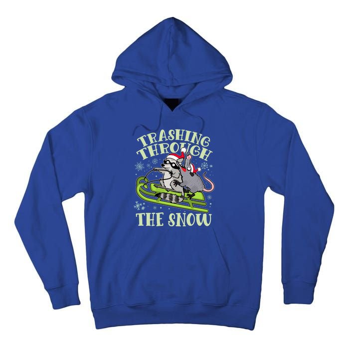 Funny Trashing Through The Snow Sleding Raccoon And Opossum Tall Hoodie