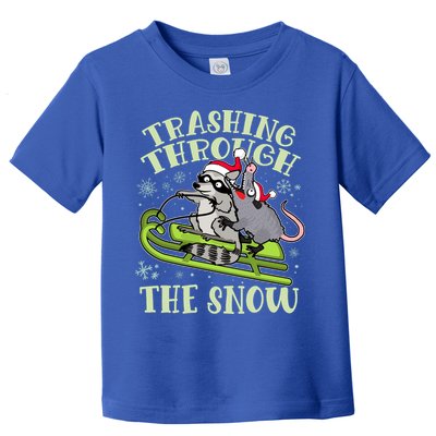 Funny Trashing Through The Snow Sleding Raccoon And Opossum Toddler T-Shirt
