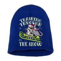 Funny Trashing Through The Snow Sleding Raccoon And Opossum Short Acrylic Beanie