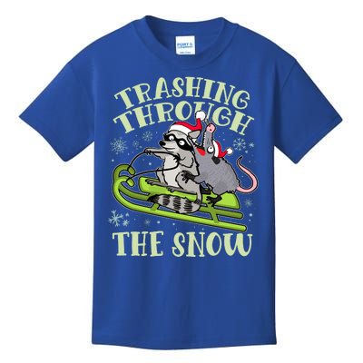 Funny Trashing Through The Snow Sleding Raccoon And Opossum Kids T-Shirt