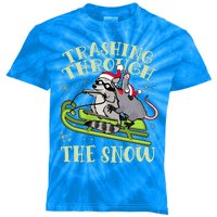 Funny Trashing Through The Snow Sleding Raccoon And Opossum Kids Tie-Dye T-Shirt