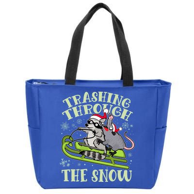 Funny Trashing Through The Snow Sleding Raccoon And Opossum Zip Tote Bag