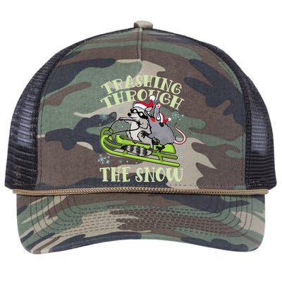 Funny Trashing Through The Snow Sleding Raccoon And Opossum Retro Rope Trucker Hat Cap