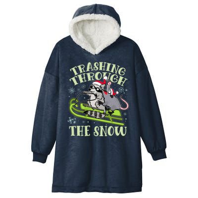 Funny Trashing Through The Snow Sleding Raccoon And Opossum Hooded Wearable Blanket