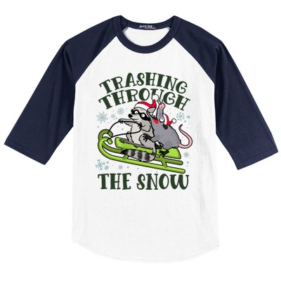 Funny Trashing Through The Snow Sleding Raccoon And Opossum Baseball Sleeve Shirt