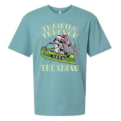 Funny Trashing Through The Snow Sleding Raccoon And Opossum Sueded Cloud Jersey T-Shirt