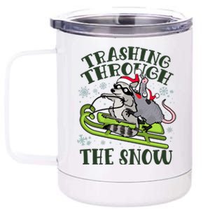 Funny Trashing Through The Snow Sleding Raccoon And Opossum 12 oz Stainless Steel Tumbler Cup