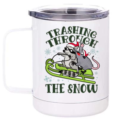 Funny Trashing Through The Snow Sleding Raccoon And Opossum 12 oz Stainless Steel Tumbler Cup