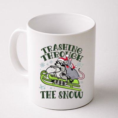 Funny Trashing Through The Snow Sleding Raccoon And Opossum Coffee Mug