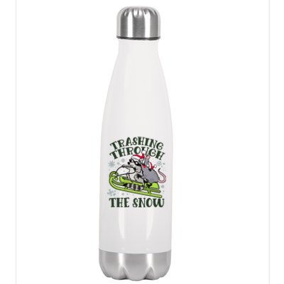 Funny Trashing Through The Snow Sleding Raccoon And Opossum Stainless Steel Insulated Water Bottle