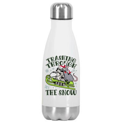 Funny Trashing Through The Snow Sleding Raccoon And Opossum Stainless Steel Insulated Water Bottle