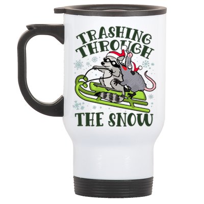 Funny Trashing Through The Snow Sleding Raccoon And Opossum Stainless Steel Travel Mug